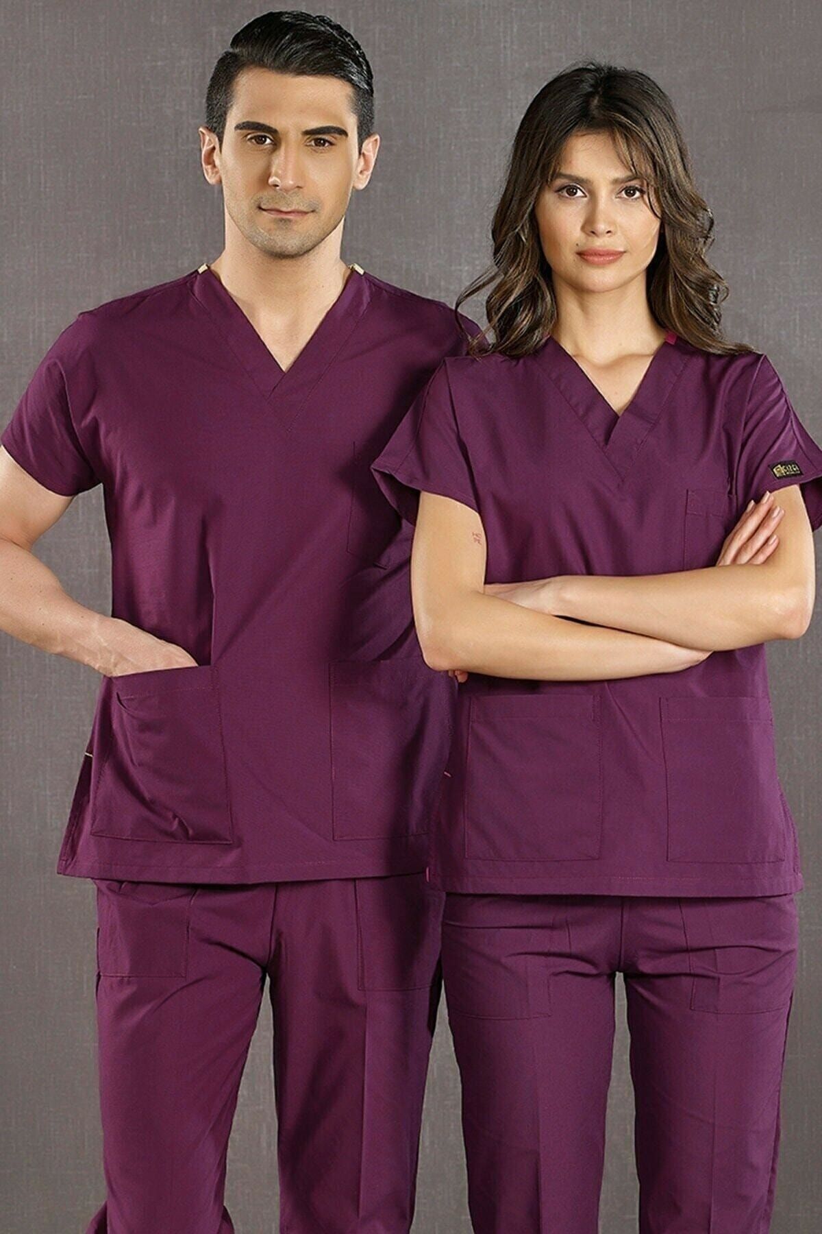 Özel Mor Dr Greys Terikoton Takım (İnce Kumaş) Scrubs Hastane Personel Forması